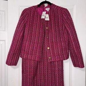 J. Crew Pink Tweed Two-Piece Jacket and Skirt Set